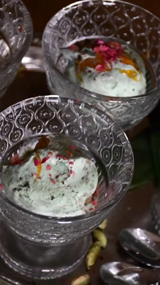 #paanicecream🍧 #This refreshing paan ice cream is great to beat the heat this summer (or to enjoy in any other weather too!). This ice cream has all the flavors of meetha paan and is sure to be your new favorite. It’s easy to make too - sometimes the best recipe starts with a short cut, and here I started with vanilla ice cream. It is a super yummy recipe!

Serves: 5
Ingredients
 
1 liter vanilla ice cream
8 - 10 paan leaves - finely chopped or make puree 
4 tbsp gulkand (rose petal jam)
2 tbsp fennel seed (crushed)
2 tsp mishri (sugarcandy)
3 dates - chopped
8 mint leaves (for garnish, optional)
⅛ tsp mint extract 
Few drops green food coloring
Coconut for garnish

Method
First, take the vanilla ice cream and leave for about 5 minutes or until it is a little soft.
Take a big bowl and mix the ice cream with a spatula.
Add paan leaves, mishri, chopped dates, and mint extract.
Mix and add green color. Make sure to mix well.
Pour into ice cream cups or any box. Put in the freezer overnight.
Garnish with paan chutney, coconut, mint leaves, and fennel seeds. 

Note: If you’d prefer it to be less sweet or don’t have vanilla ice cream, use a pint (small carton) of heavy whipping cream instead of vanilla ice cream. Make puree from the paan and milk mixed together instead of chopping.

Need more recipes? See my cookbook:  https://www.amazon.com/Muditas-Kitchen-Delectable-Vegetarian-Recipes/dp/154073522